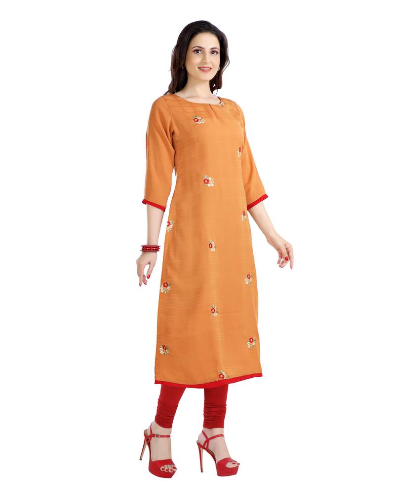 orange printed polyester plus size kurtis