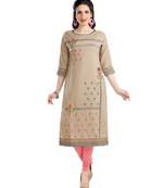 brown printed cotton plus size kurtis