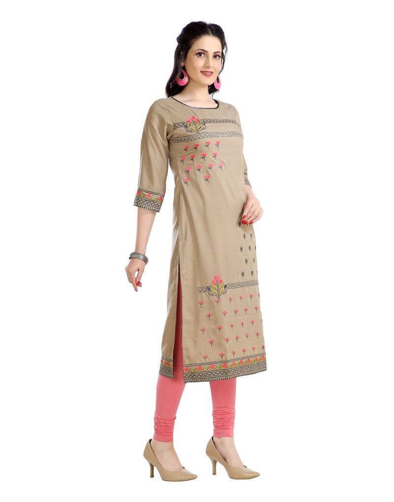 brown printed cotton plus size kurtis