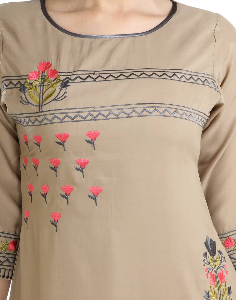brown printed cotton plus size kurtis