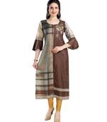 brown printed art silk plus size kurtis
