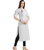 white printed art silk plus size kurtis
