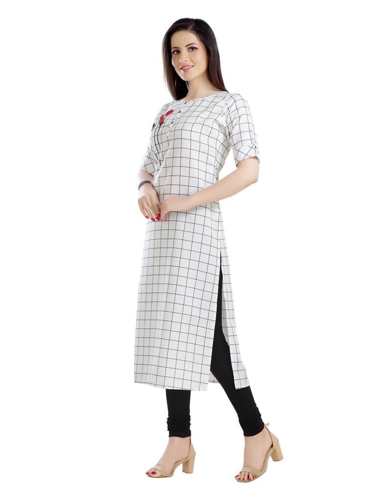 white printed art silk plus size kurtis