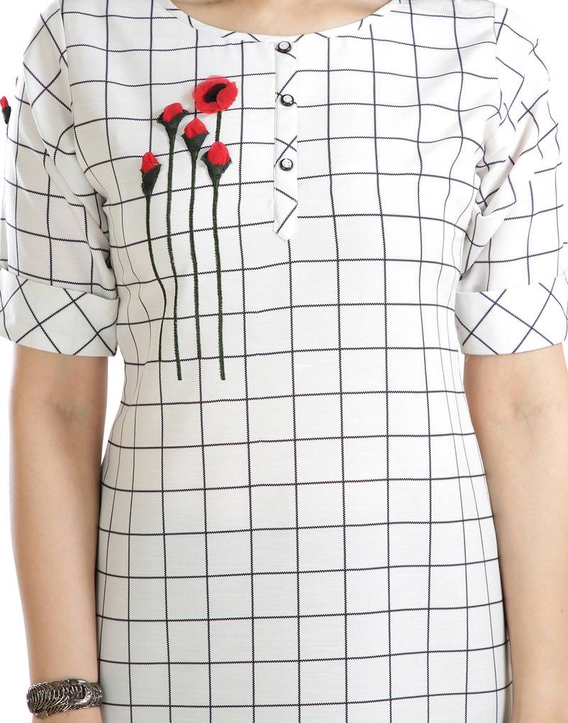 white printed art silk plus size kurtis