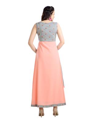 peach printed cotton plus size kurtis 4