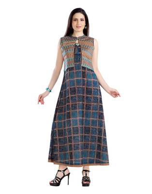 green printed polyester plus size kurtis 1