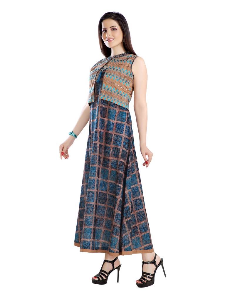 green printed polyester plus size kurtis