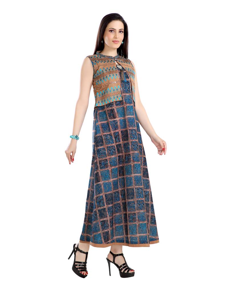 green printed polyester plus size kurtis