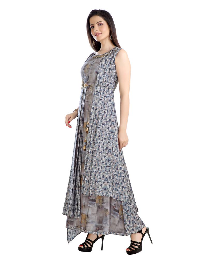 grey printed polyester plus size kurtis