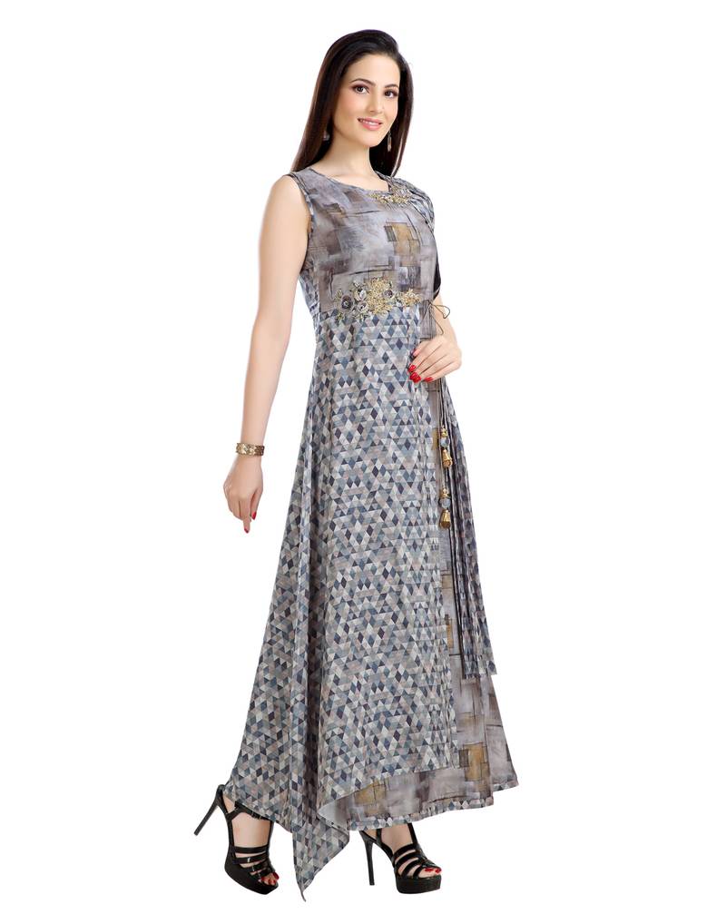 grey printed polyester plus size kurtis