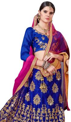 Blue Embroidered Net A Line Lehenga Lehenga With Blouse 2