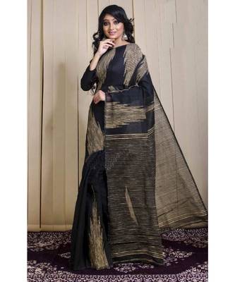 Black Gheecha Work Cotton Silk Temple Design Handloom Saree With blouse 1