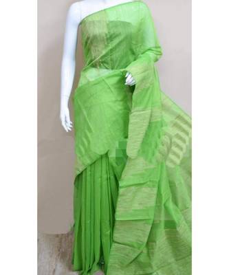 Green Gheecha Work Cotton Silk Temple Design Handloom Saree With blouse 1
