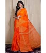 Orange Gheecha Work Cotton Silk Temple Design Handloom Saree With blouse