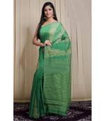 Olive Green Gheecha Work Cotton Silk Temple Design Handloom Saree With blouse