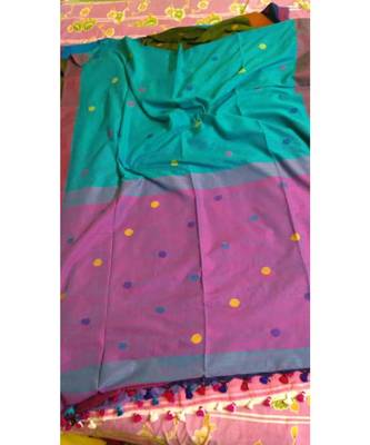 Purple and See Blue Buti Work Khadi Cotton Handloom Saree With blouse 1