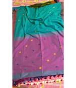 Purple and See Blue Buti Work Khadi Cotton Handloom Saree With blouse