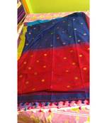 Red and Blue Buti Work Khadi Cotton Handloom Saree With blouse