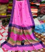 Pink Buti Work Khadi Cotton Handloom Saree With blouse