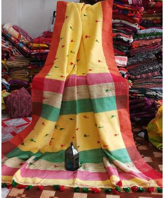 Cream Buti Work Khadi Cotton Handloom Saree With blouse 1