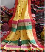 Cream Buti Work Khadi Cotton Handloom Saree With blouse