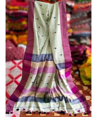 Off White Buti Work Khadi Cotton Handloom Saree With blouse 1