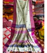 Off White Buti Work Khadi Cotton Handloom Saree With blouse