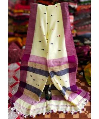 Cream Buti Work Khadi Cotton Handloom Saree With blouse 1