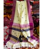 Cream Buti Work Khadi Cotton Handloom Saree With blouse