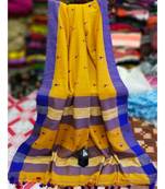 Yellow Buti Work Khadi Cotton Handloom Saree With blouse