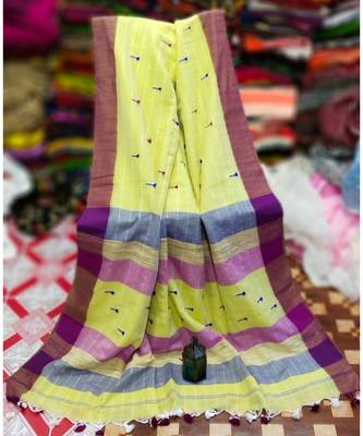 Cream Buti Work Khadi Cotton Handloom Saree With blouse 1