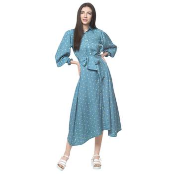 Blue printed cotton long-dresses 1