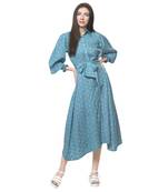 Blue printed cotton long-dresses