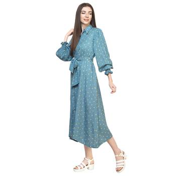 Blue printed cotton long-dresses 2