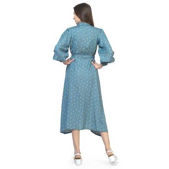 Blue printed cotton long-dresses 4