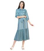 Blue printed cotton long-dresses