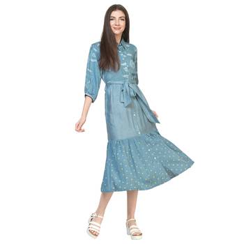 Blue printed cotton long-dresses 2