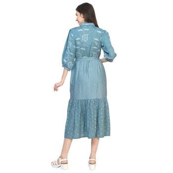 Blue printed cotton long-dresses 4