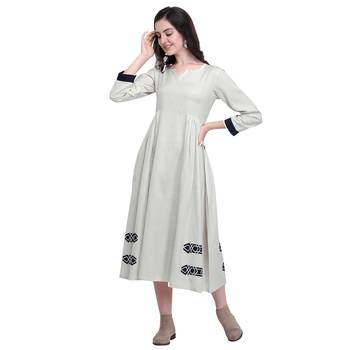 Off-white applique blended cotton long-dresses 1