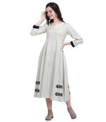 Off-white applique blended cotton long-dresses
