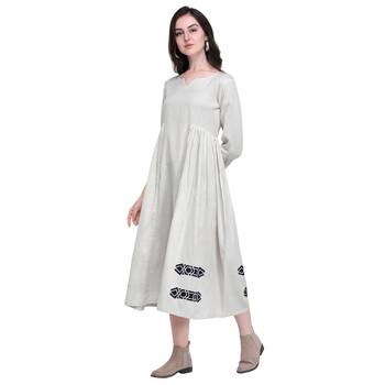 Off-white applique blended cotton long-dresses 2