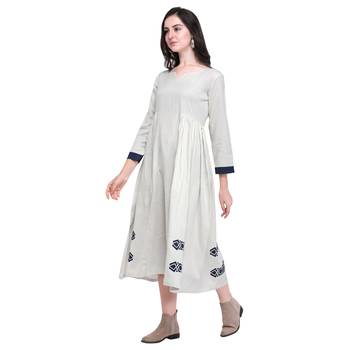 Off-white applique blended cotton long-dresses 3