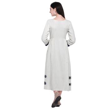 Off-white applique blended cotton long-dresses 4