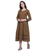 Brown applique blended cotton long-dresses