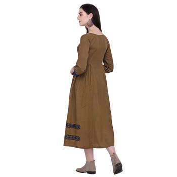 Brown applique blended cotton long-dresses 4