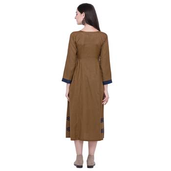 Brown applique blended cotton long-dresses 5