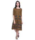 Brown applique blended cotton long-dresses