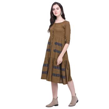 Brown applique blended cotton long-dresses 4