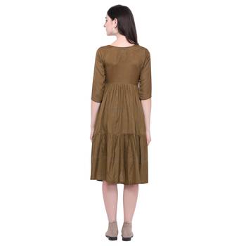 Brown applique blended cotton long-dresses 5