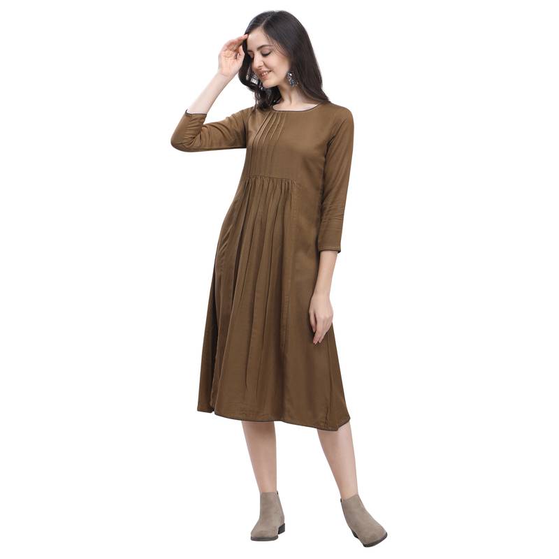 Brown plain blended cotton longdresses Eesha Gupta 3260788